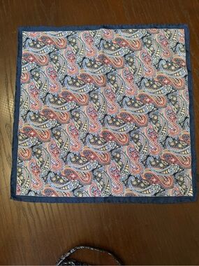 Paisley 100% Silk Pocket Square - Navy, Red, Blue